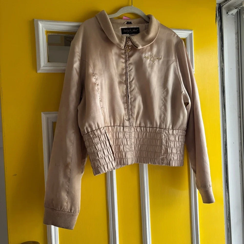 Baby Phat Women's 2X‎ Champagne Bomber Jacket Embroidered Logo Y2K - Picture 3 of 16